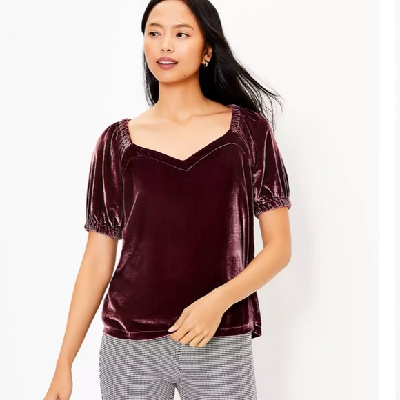 Velvet puff sleeve LOFT top - Picture 1 of 9